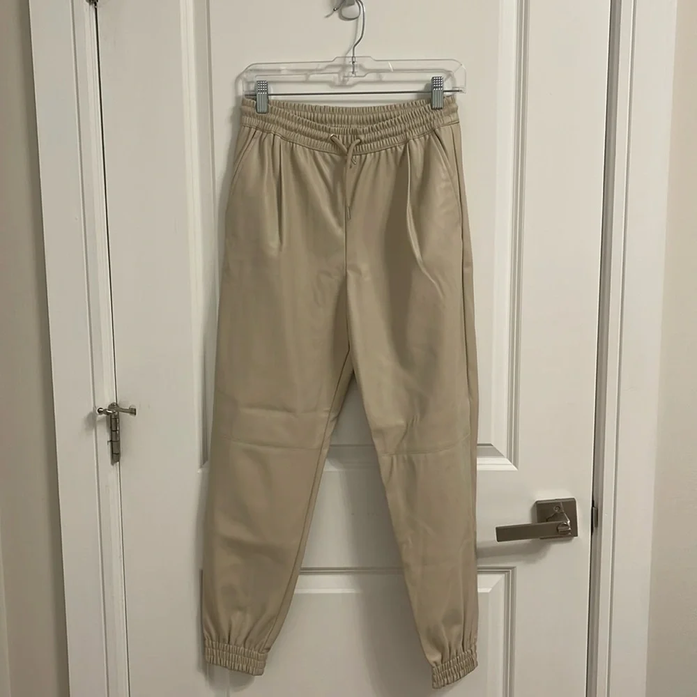 Zara Faux Leather Joggers in Ecru - Picture 2 of 3